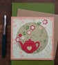 Handmade blank card, keepsake with red teapot and flowers - Image 1