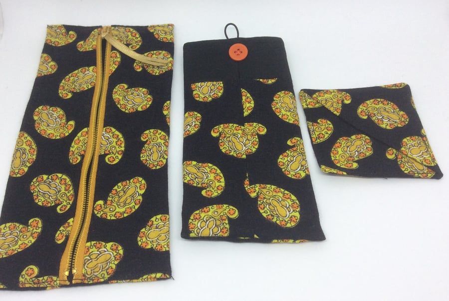 Beautiful bundle, Glasses Case, matching corner book mark and pencil case