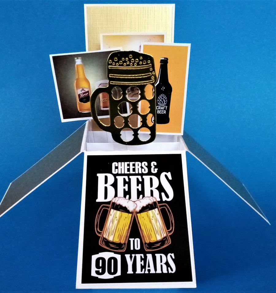 Men's 90th Birthday Card with Beer