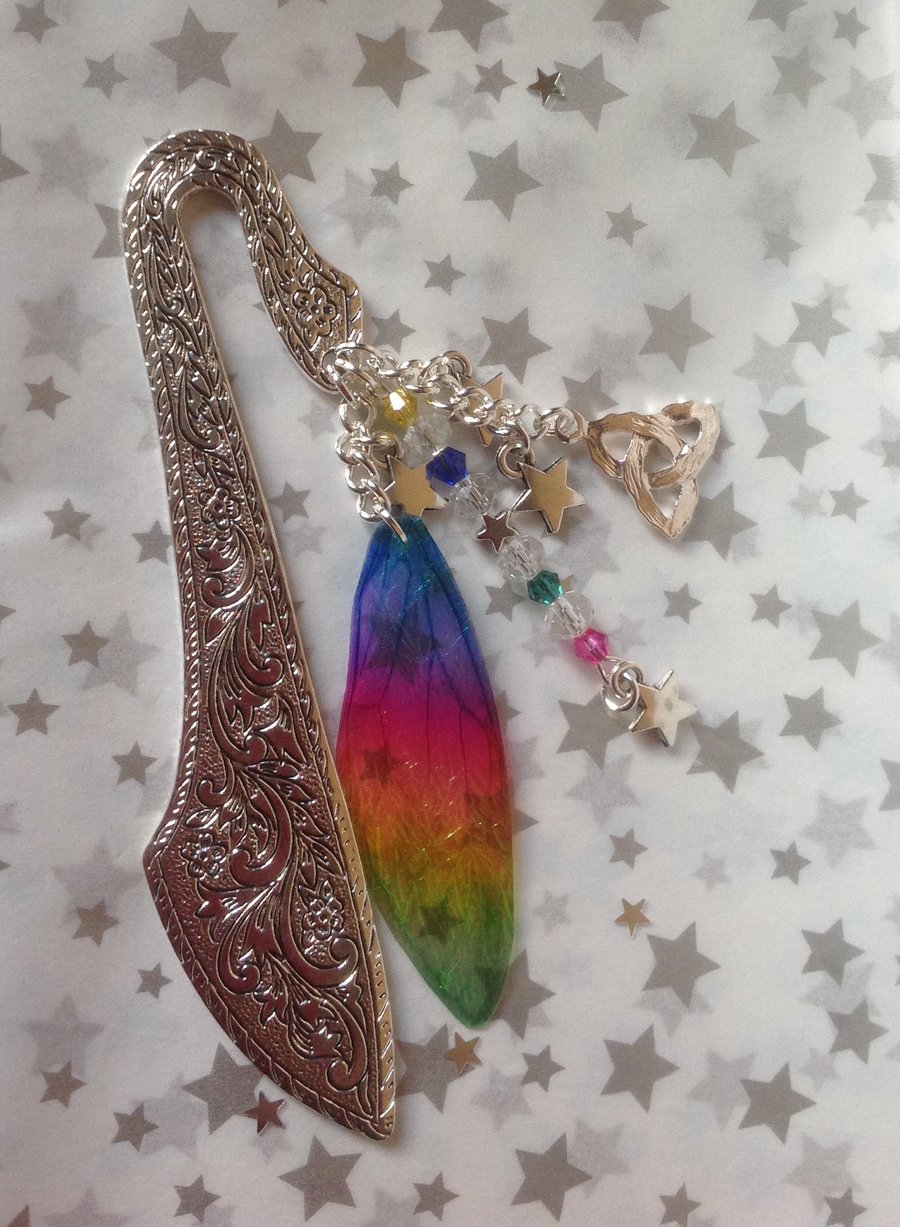Rainbow Fairy Wing Beaded Star Triquetra Ornate Bookmark