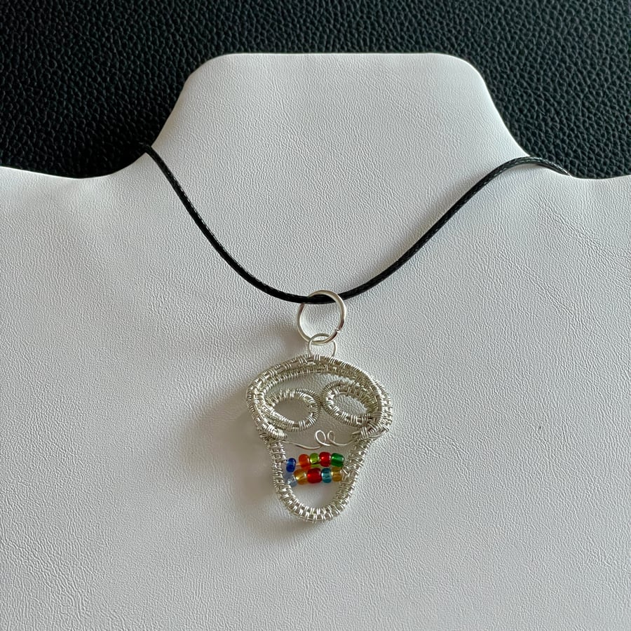 Wire Wrapped Sugar Skull Pendant 