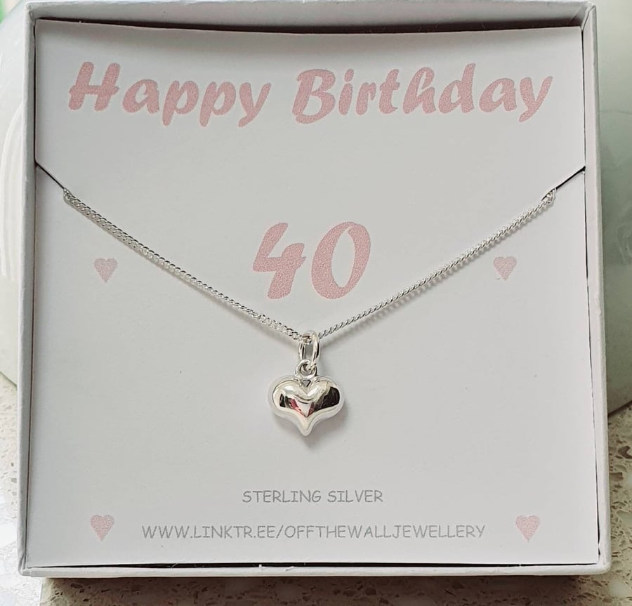40th birthday gift idea, PUFFY HEART PENDANT, Romantic Necklace, Silver chain