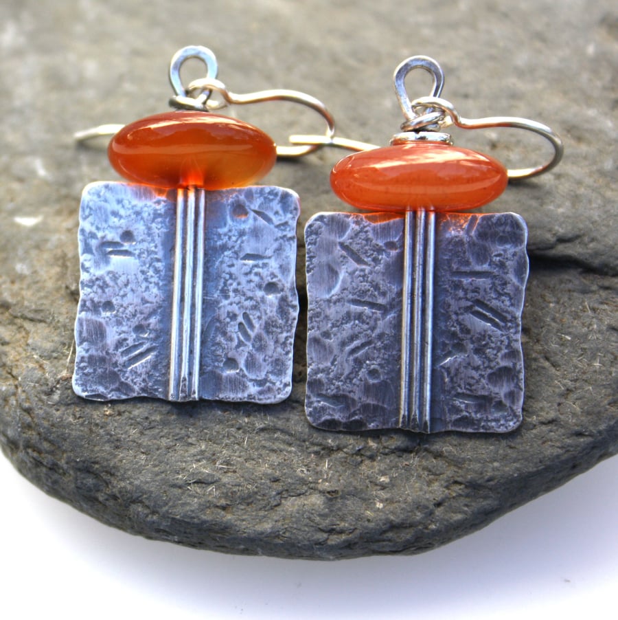 Oxidised silver and carnelian earrings