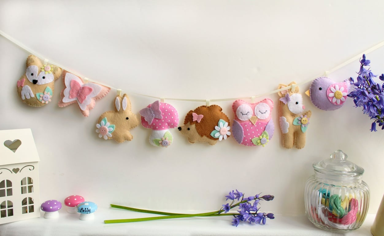 Make Your Own Felt Pastel Woodland Garland. Sewing kit to make 8 decorations