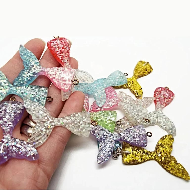 20 Mermaid Tail Pendants, Bulk Pack of 2 Inch Glitter Charms in Mixed Colours