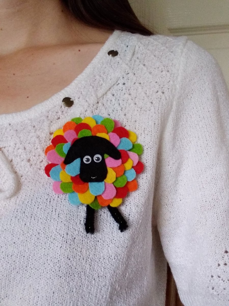Rainbow sheep brooch, animal badge