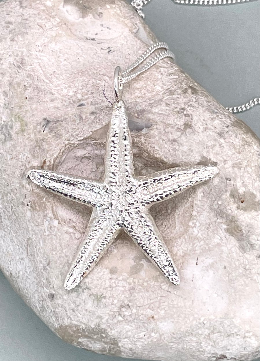 Silver starfish pendant, large