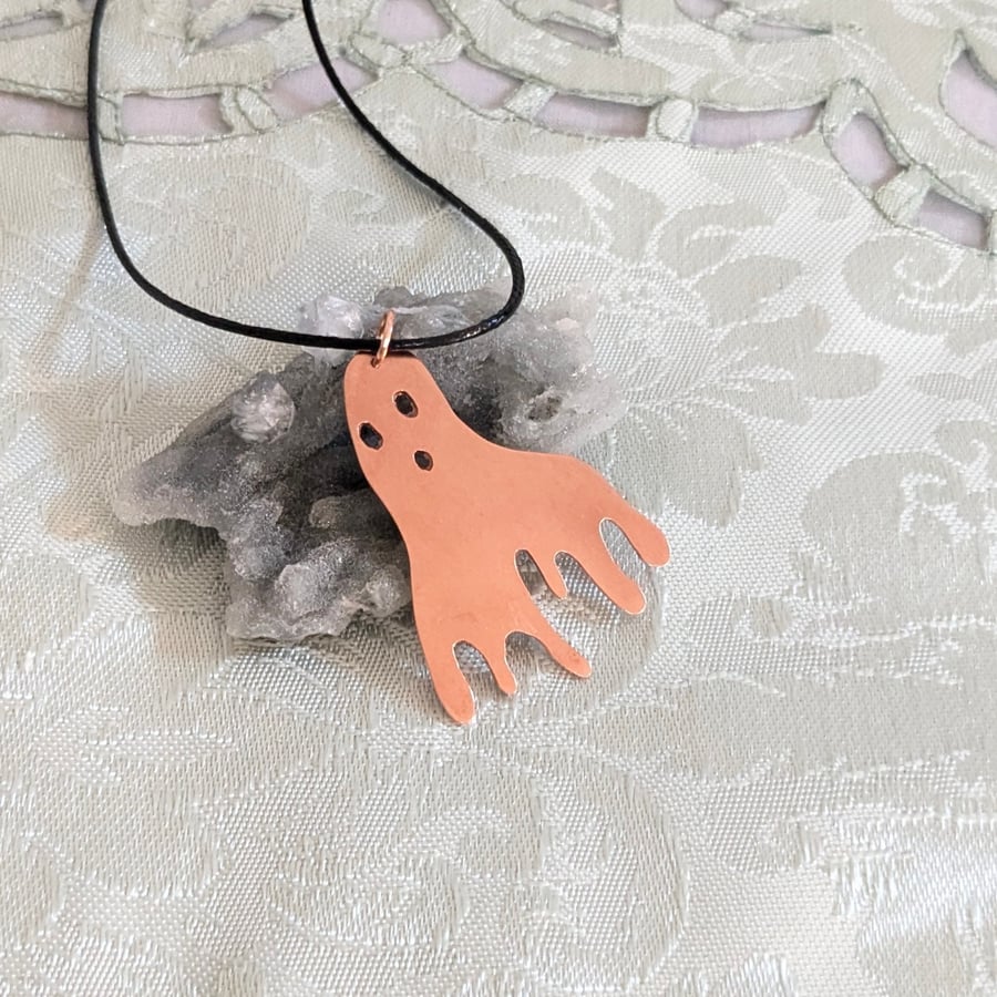Copper Ghost Pendant on a Black or Turquoise Waxed Cotton Cord
