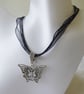 Black Ribbon & Cord Adjustable Necklace with Butterfly Pendant