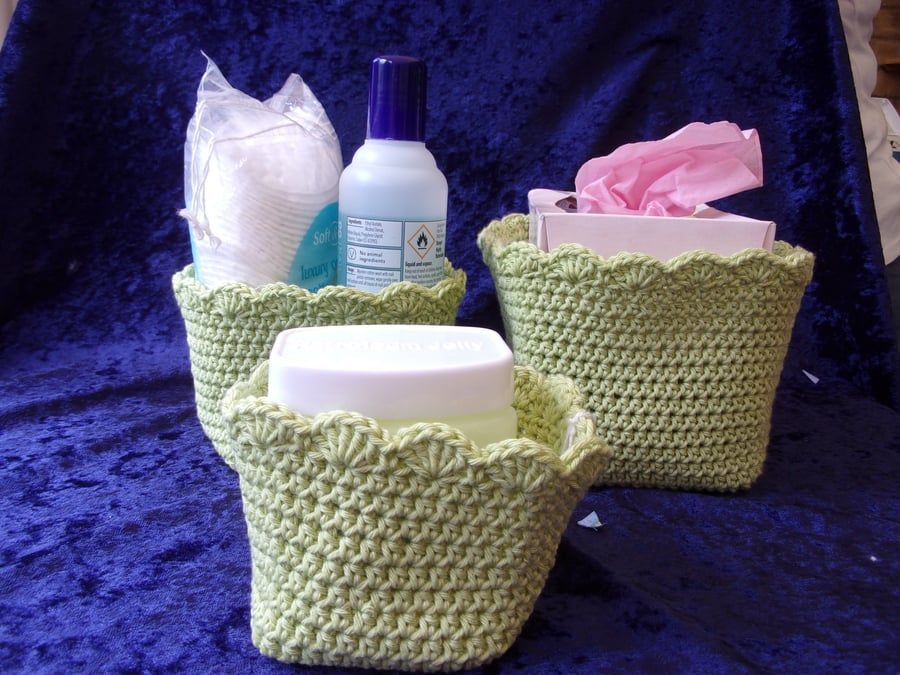 Set of 3 Square Crochet Storage Baskets (contents not included)