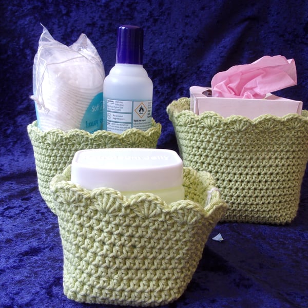 Set of 3 Square Crochet Storage Baskets (contents not included)