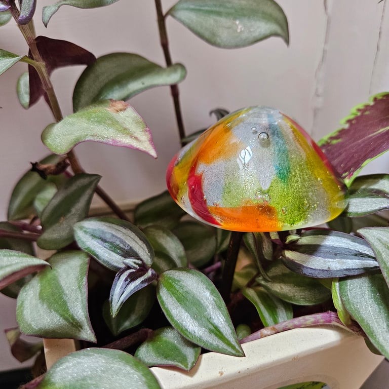 Fused Glass Toadstool decoration for plant pot or garden.