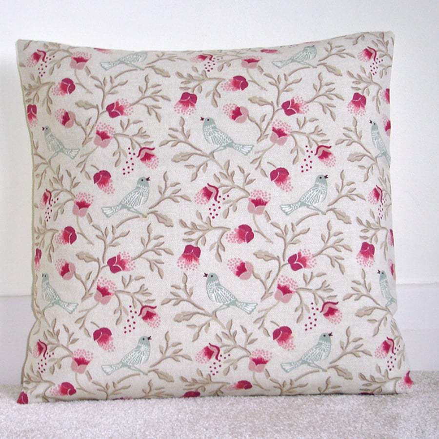 16 inch Floral Cushion Cover Pink Duck Egg Flowers Birds 16" Bird