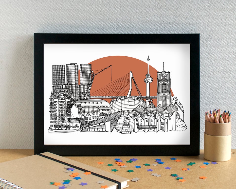 Rotterdam Skyline Art Travel Print