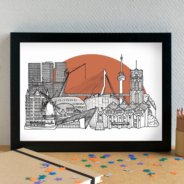 Rotterdam Skyline Art Travel Print