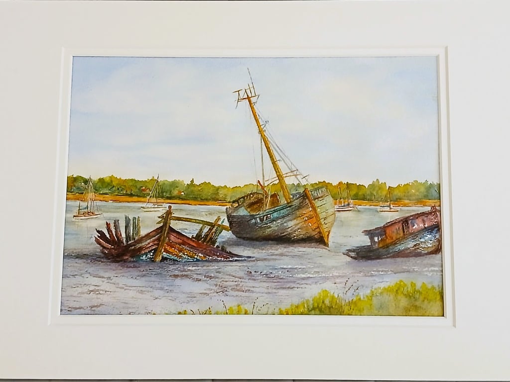 Weathered boats at Pinmill on the River Orwell, Suffolk