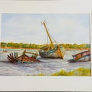 Weathered boats at Pinmill on the River Orwell, Suffolk