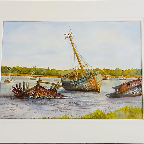 Weathered boats at Pinmill on the River Orwell, Suffolk