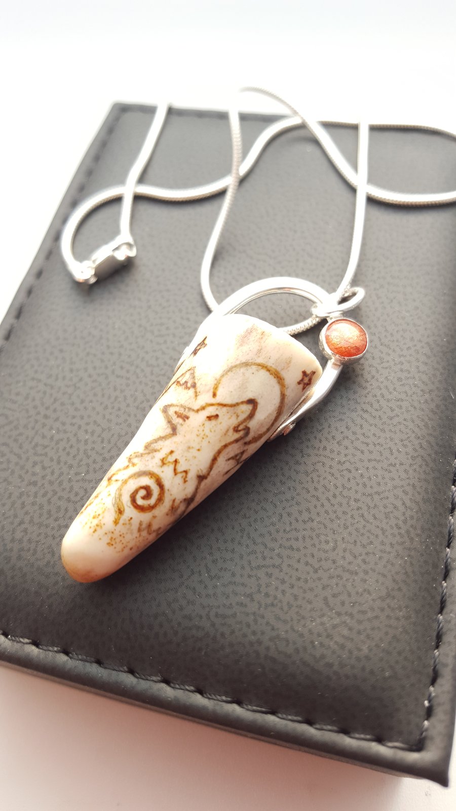 Silver and Antler Wolf Pendant