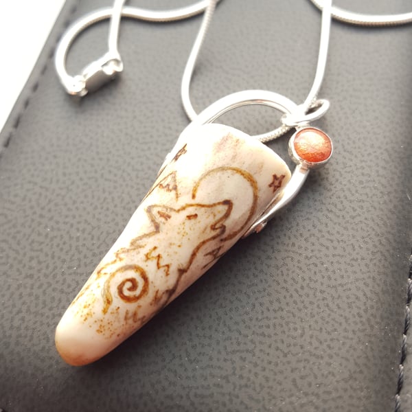 Silver and Antler Wolf Pendant