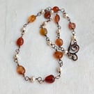 Carnelian and pearl copper wire necklace, June and July birthstone, Cancer sign