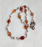 Carnelian and pearl copper wire necklace, June and July birthstone, Cancer sign