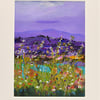 A Mounted Painting of a Wild, Purple Scottish Landscape. 10 x 8 inches.