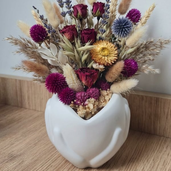 Open Hand Sculpture Vessel – Handmade Modern White Resin Decor