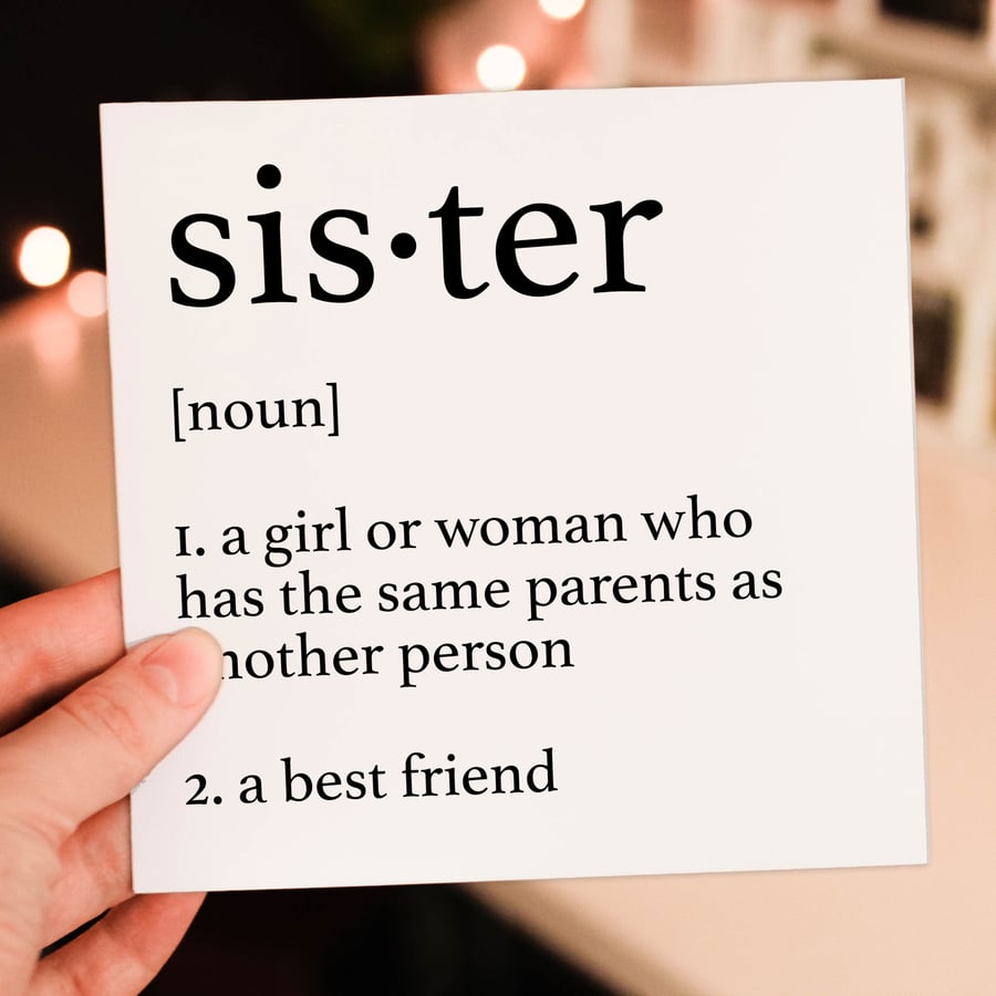Birthday card: Dictionary definition of sister