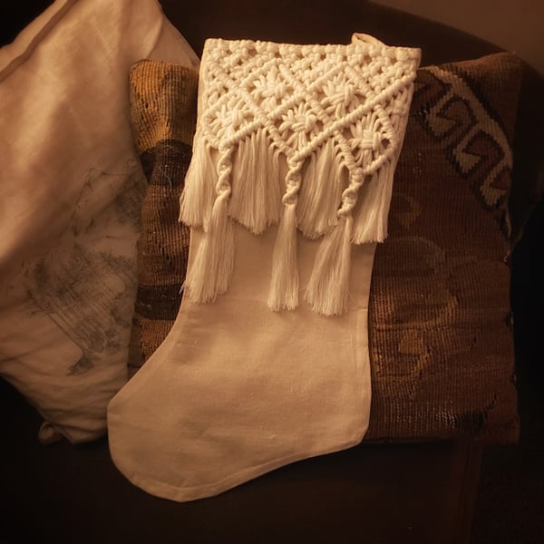 Boho Macrame Christmas Stocking, inc Free UK delivery