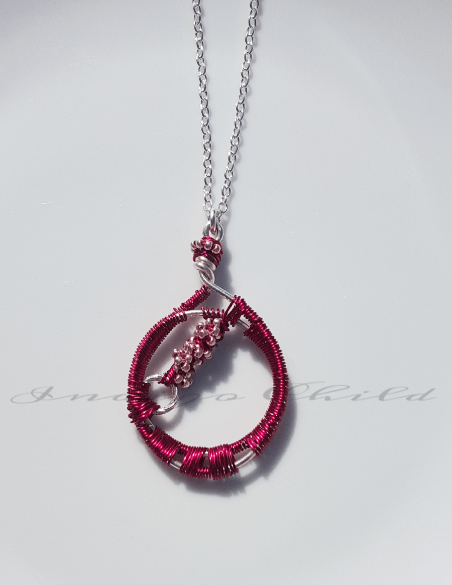 Pendant Red Wire-wrap Seed Bead Pendant And Chain