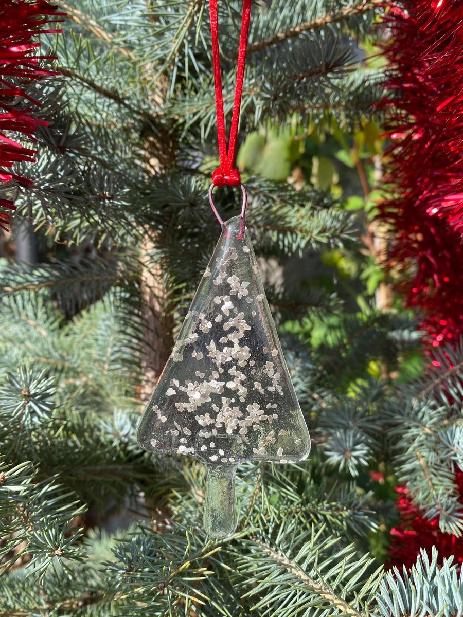 Fused Glass Glitter Christmas Hanging Decoration