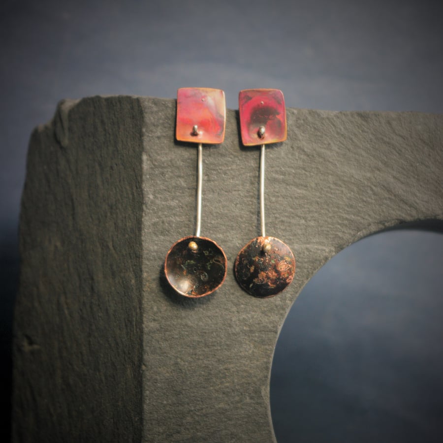 Verdigris  Copper Geometric Dangle Earrings
