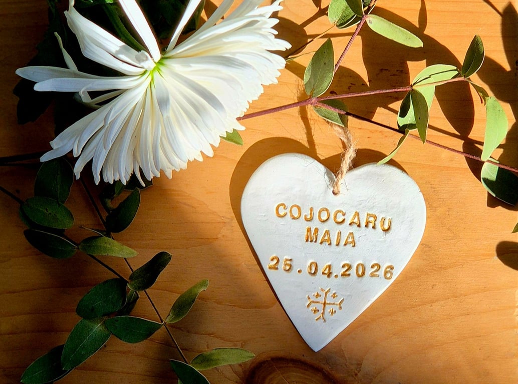 Personalized Air-Dry Clay Heart Ornament - Custom Christening Baptism Keepsake