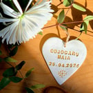 Personalized Air-Dry Clay Heart Ornament - Custom Christening Baptism Keepsake