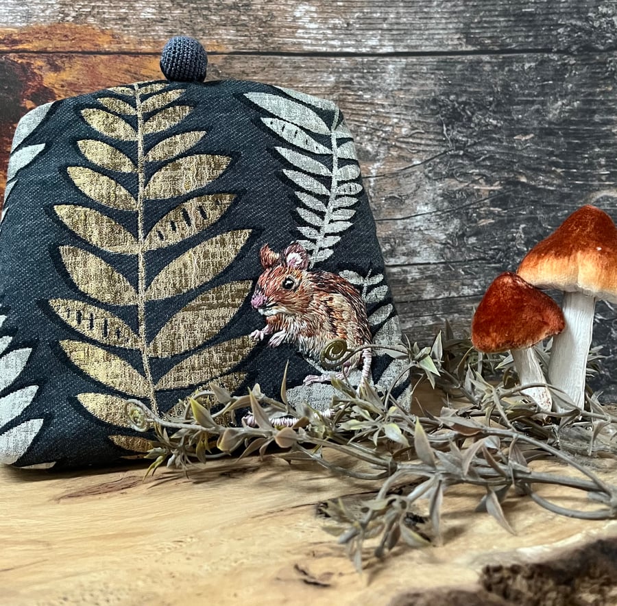 clutch bag with hand embroidered mouse