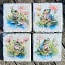 Frog Coasters; Lily Pad Design Decoupaged Slate Coasters  Set of 4