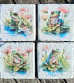 Frog Coasters; Lily Pad Design Decoupaged Slate Coasters  Set of 4