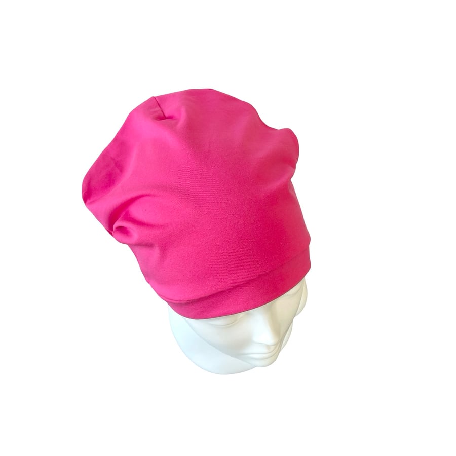 Lightweight Cotton Beanie Hat, Fuchsia Pink Beanie, Chemo Headwear
