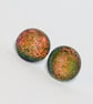 Orange-Red Dichroic Glass Earrings on Sterling Silver Studs - 2103 - Image 4