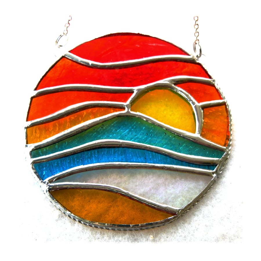 Sunset Beach Waves Stained Glass Suncatcher
