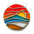 Sunset Beach Waves Stained Glass Suncatcher