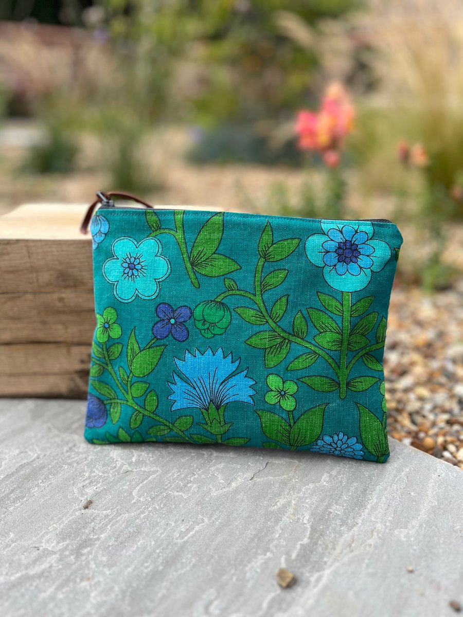 Vintage Roundelay reclaimed cotton zip pouch with dark denim back 