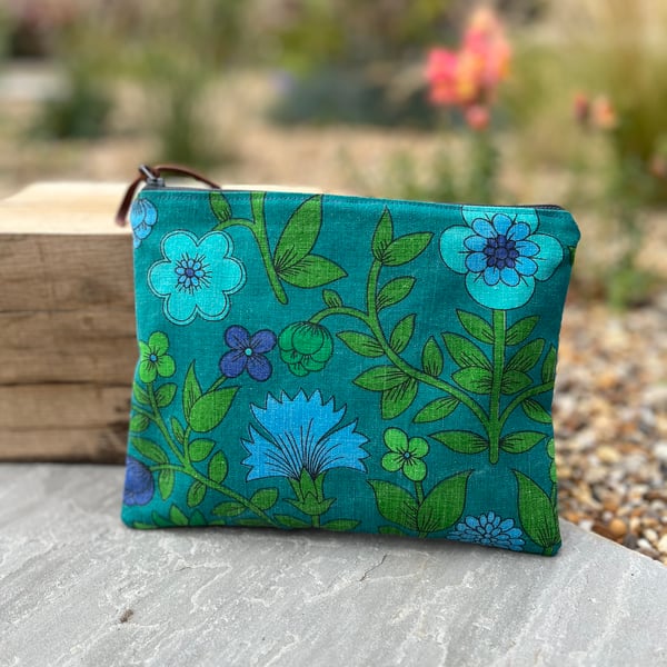Vintage Roundelay reclaimed cotton zip pouch with dark denim back 