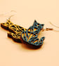 Mismatched Geometric Cat Earrings - Handmade Wooden Statement Jewellery Gift - Image 3
