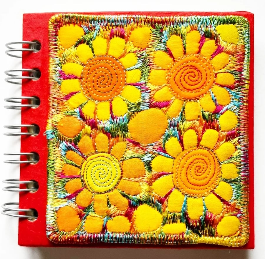Spiral Bound Sketchbook Square 4 x 4 inches Free Machine Embroidery Cover
