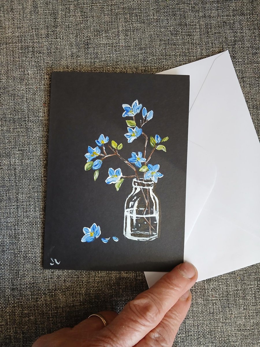 Hand Painted Flowers in a Jar Card, unique greetings card, original art