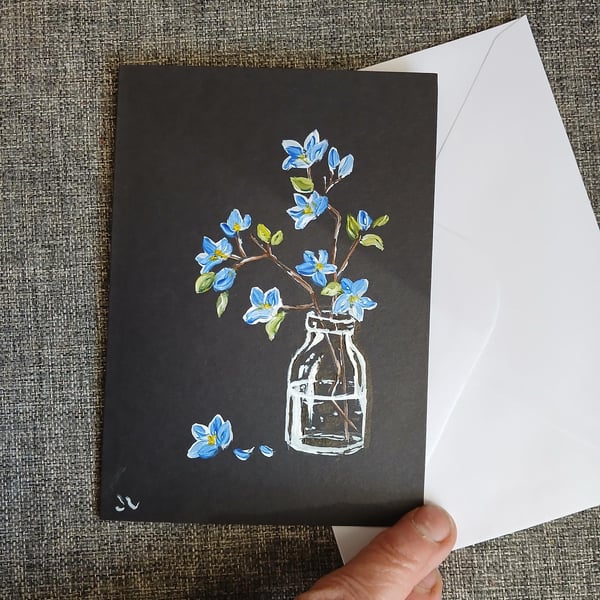 Hand Painted Flowers in a Jar Card, unique greetings card, original art