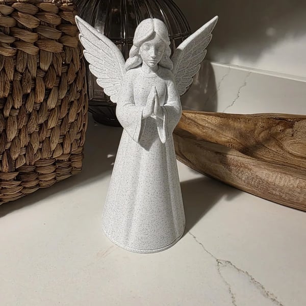 Praying Angel Tree Topper Marble Effect PLA Feathered Wings Christmas 20cm