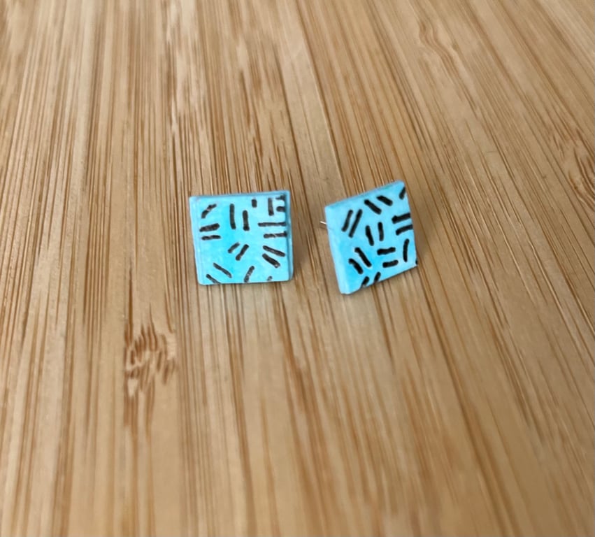 1 CM Square Stud Hand-painted Paper Earrings